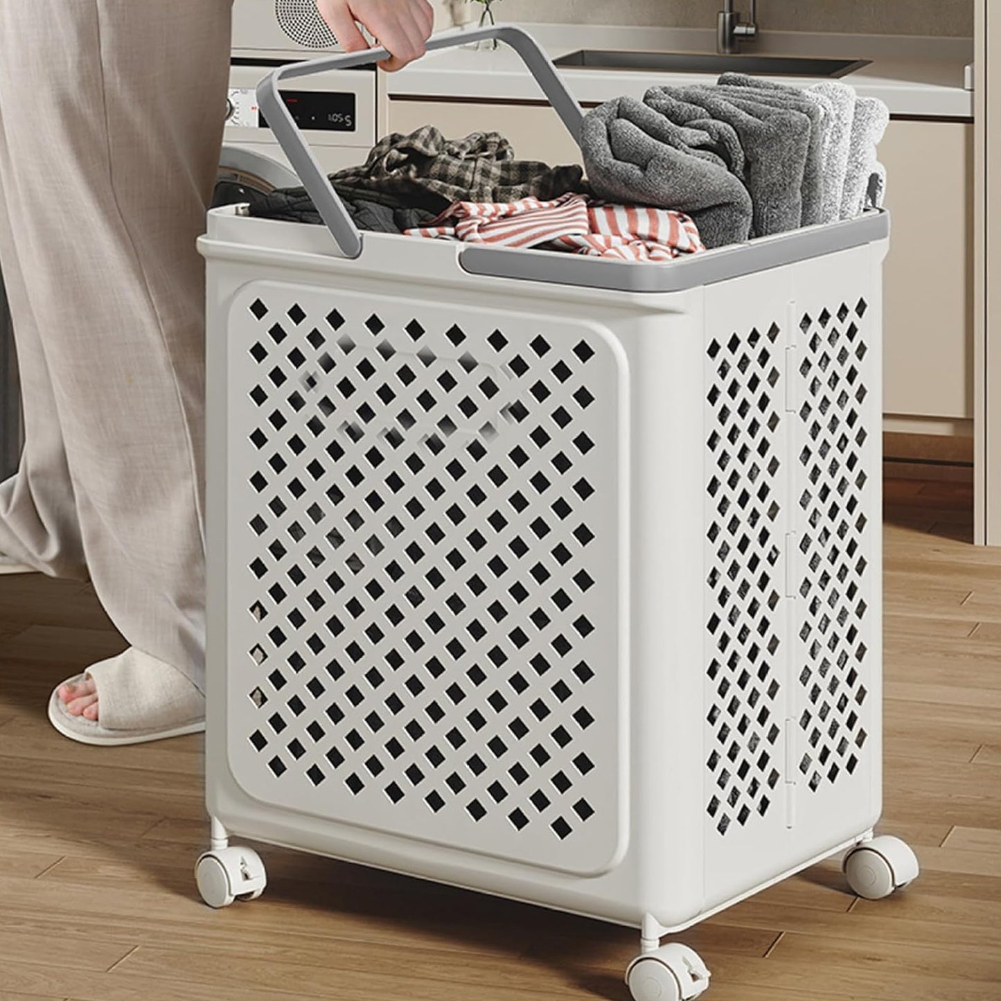Large Foldable Laundry Basket With Wheels
