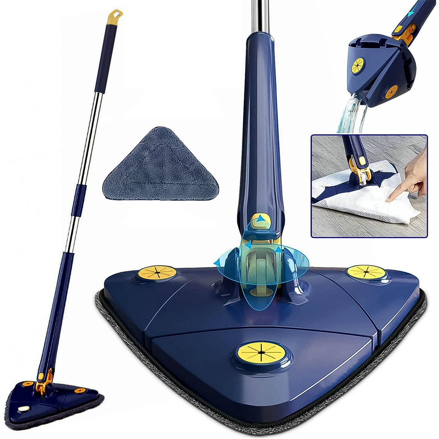 360 Rotatable Mop Triangle Mop With Long Handle (1 Pc 113 Cm)