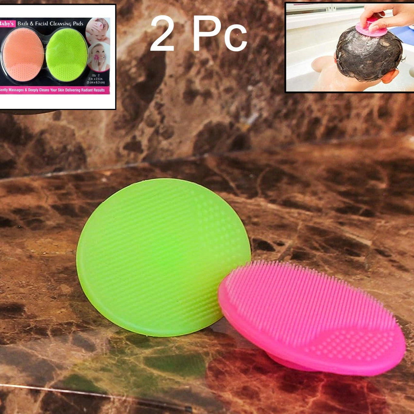 Bath Facial Cleansing Brush Soft Silicone Face Scrubber (2 Pc Set)