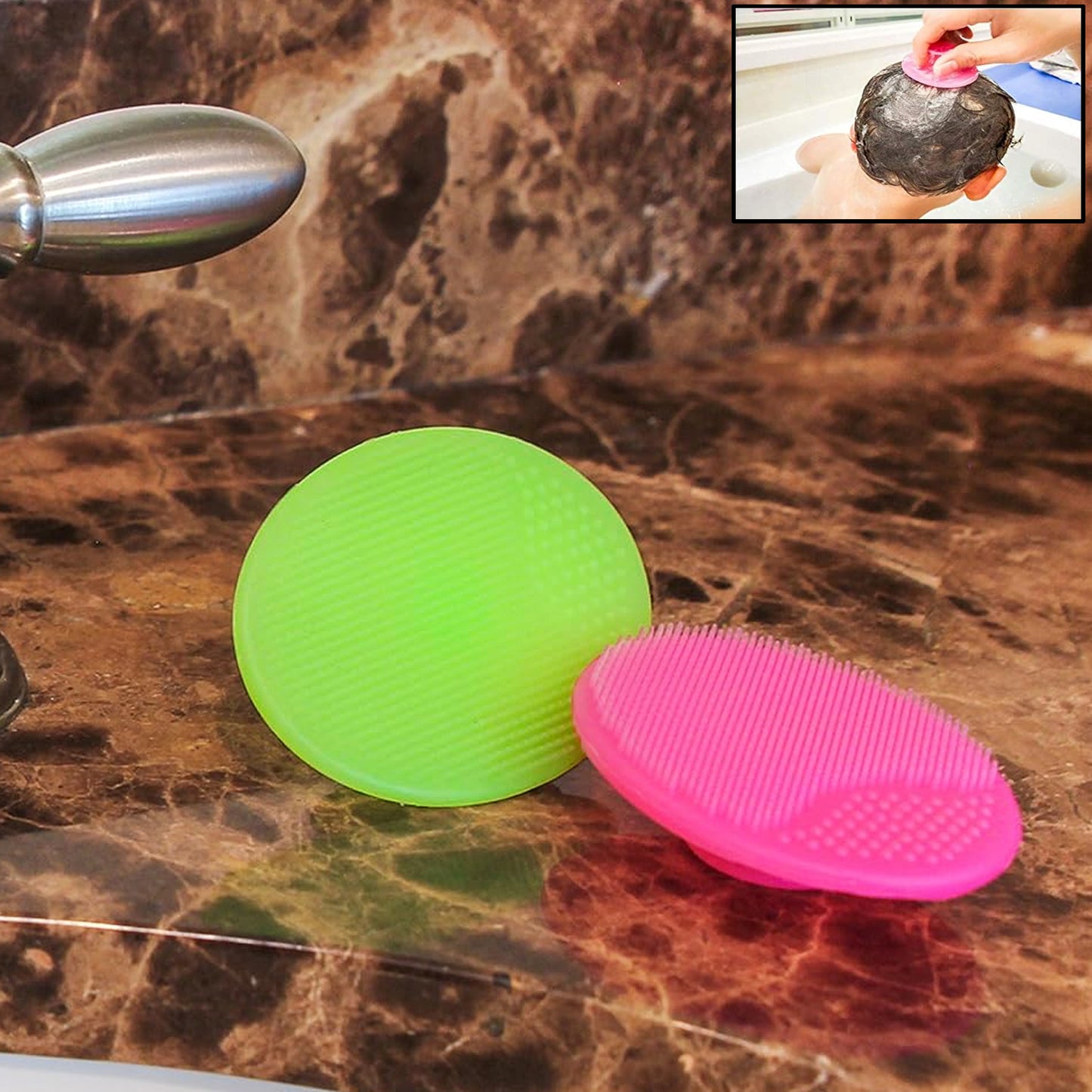 Bath Facial Cleansing Brush Soft Silicone Face Scrubber (2 Pc Set)