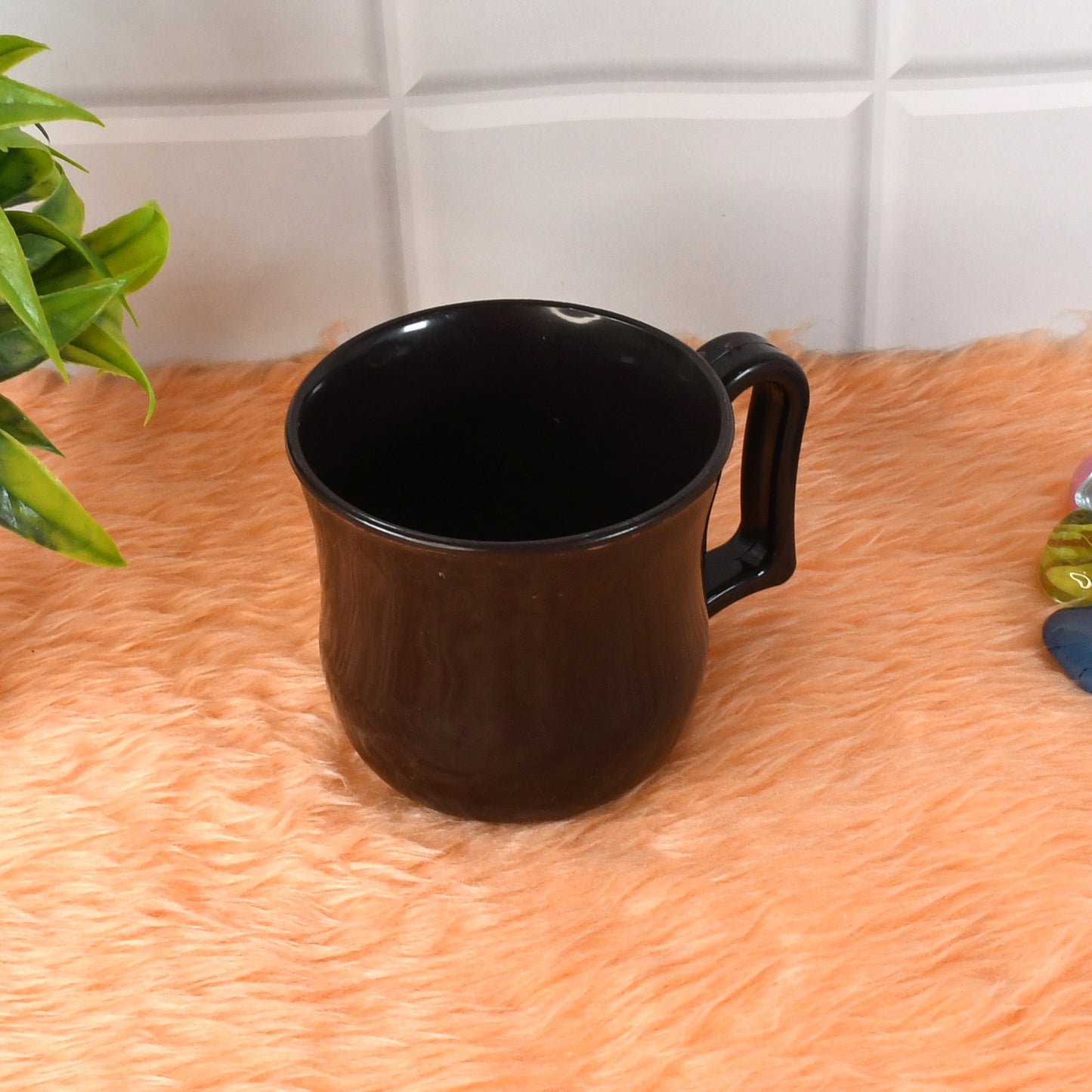 Premium Plastic Coffee Tea Cups Mug With Handle (1 Pc With Color Box Black) (X959)