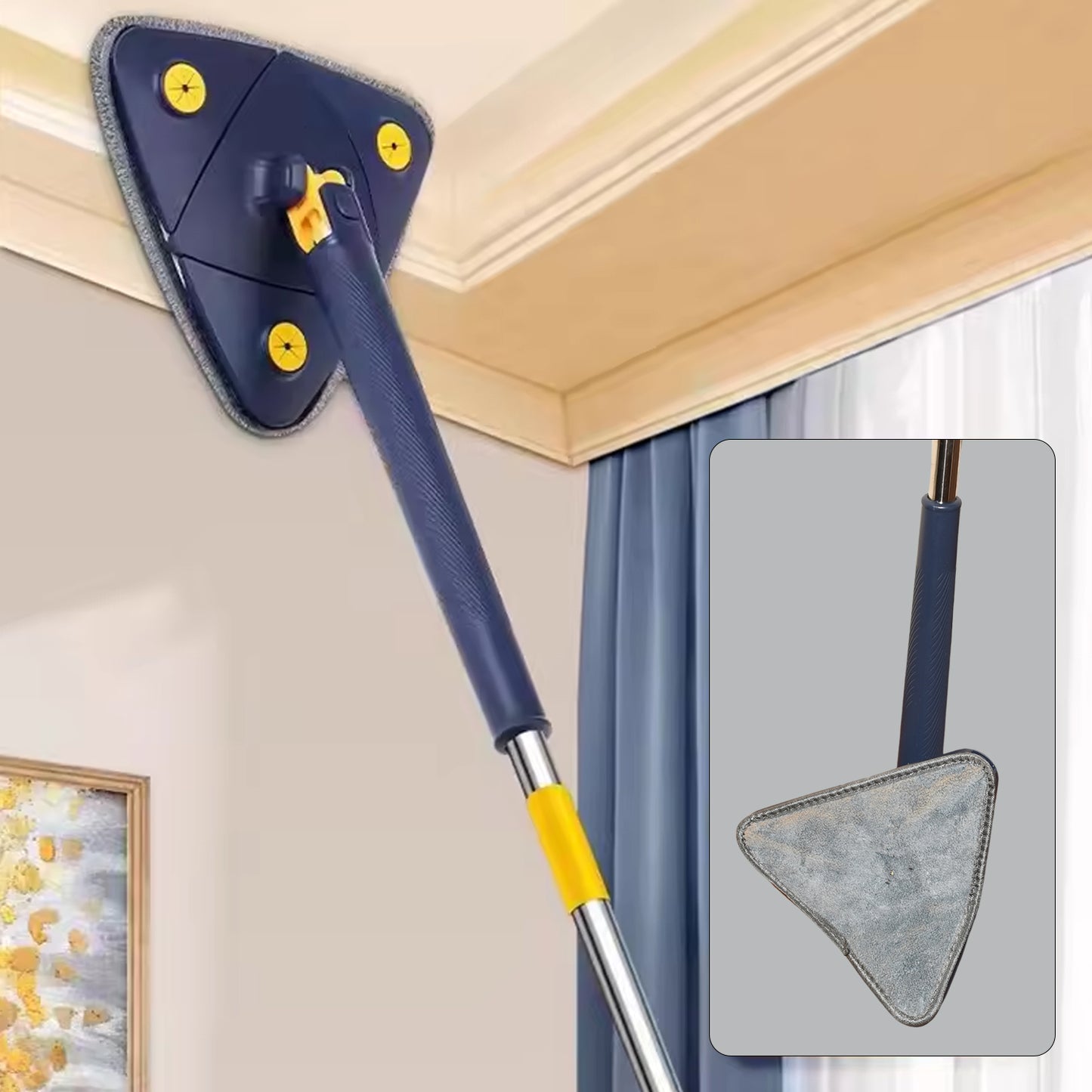 Rotatable Adjustable Triangle Cleaning Mop Triangle Mop With Stainless Steel Long Handle Push-pull Squeezing Cleaning Mop Dry Wet Mop For Floor Windows (1 Pc) (X640)