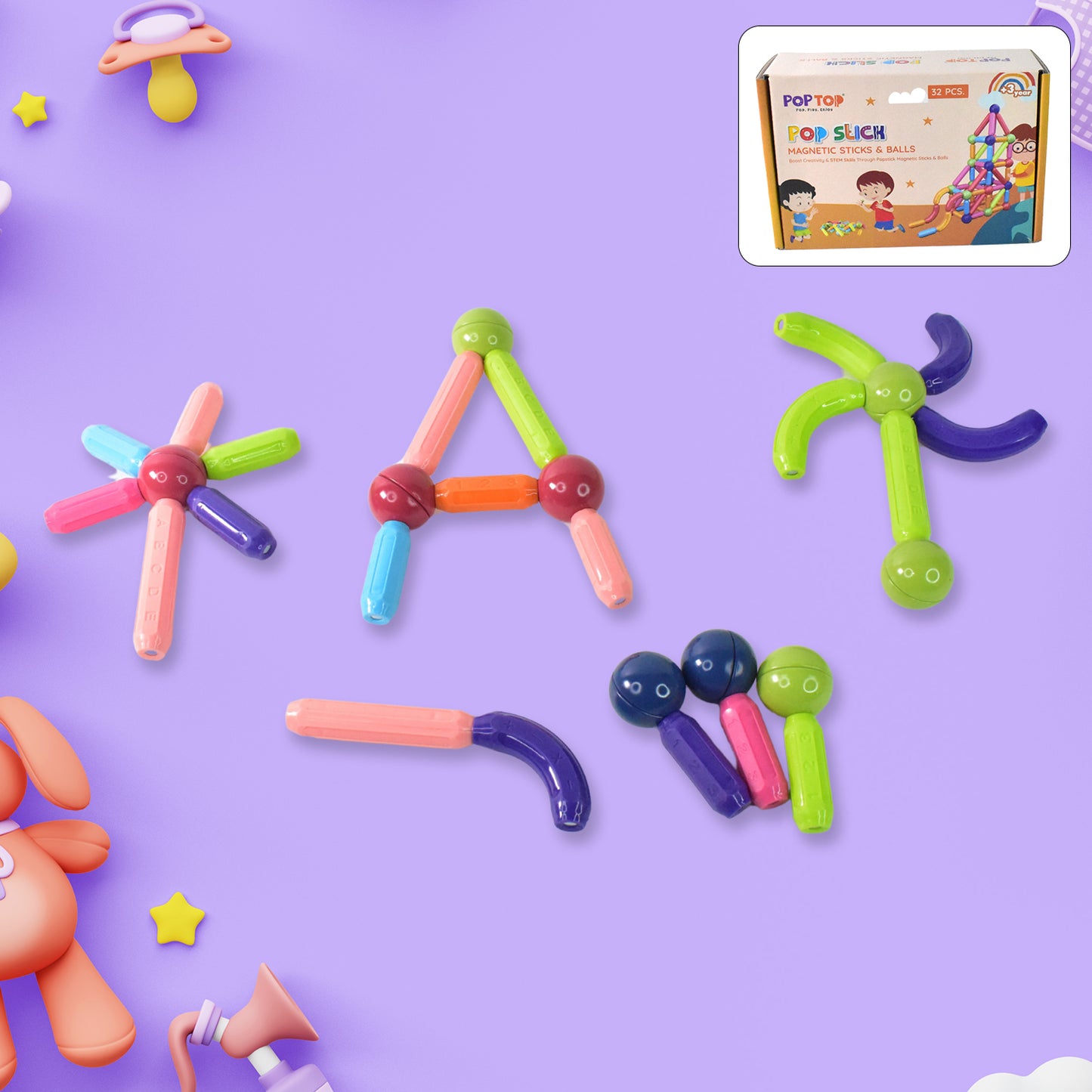 Magnetic Sticks Building Blocks Learning Toy For Kids (32 Pc) (X6078)