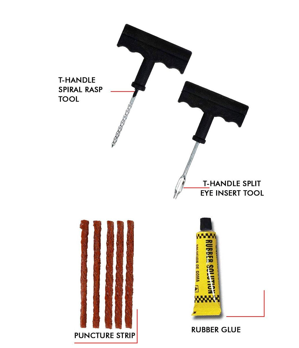 Puncture Repair Kit Tubeless Tyre Full Set With Nose Pliers Rubber Cement And Extra Strips For Cars Bikes (X1010)