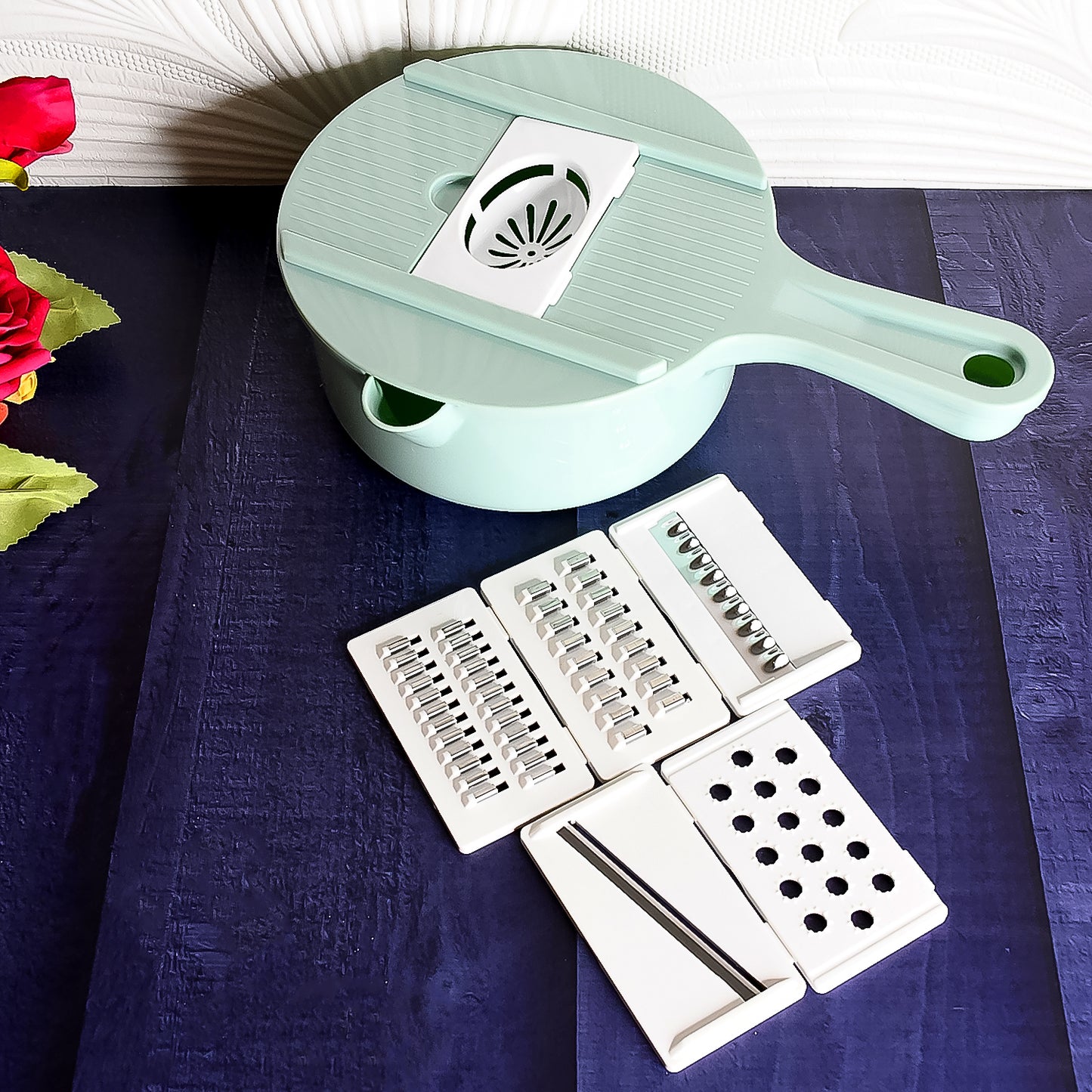 Vegetable Choppers With Drain Basket 6 In 1 Vegetable Slicer Blades (1 Set) (X922)