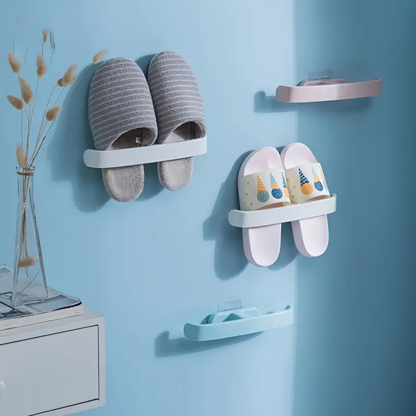Bathroom Towel Slipper Hanging Rack Self Adhesive Wall Mounted (1 Pc) (X1021)
