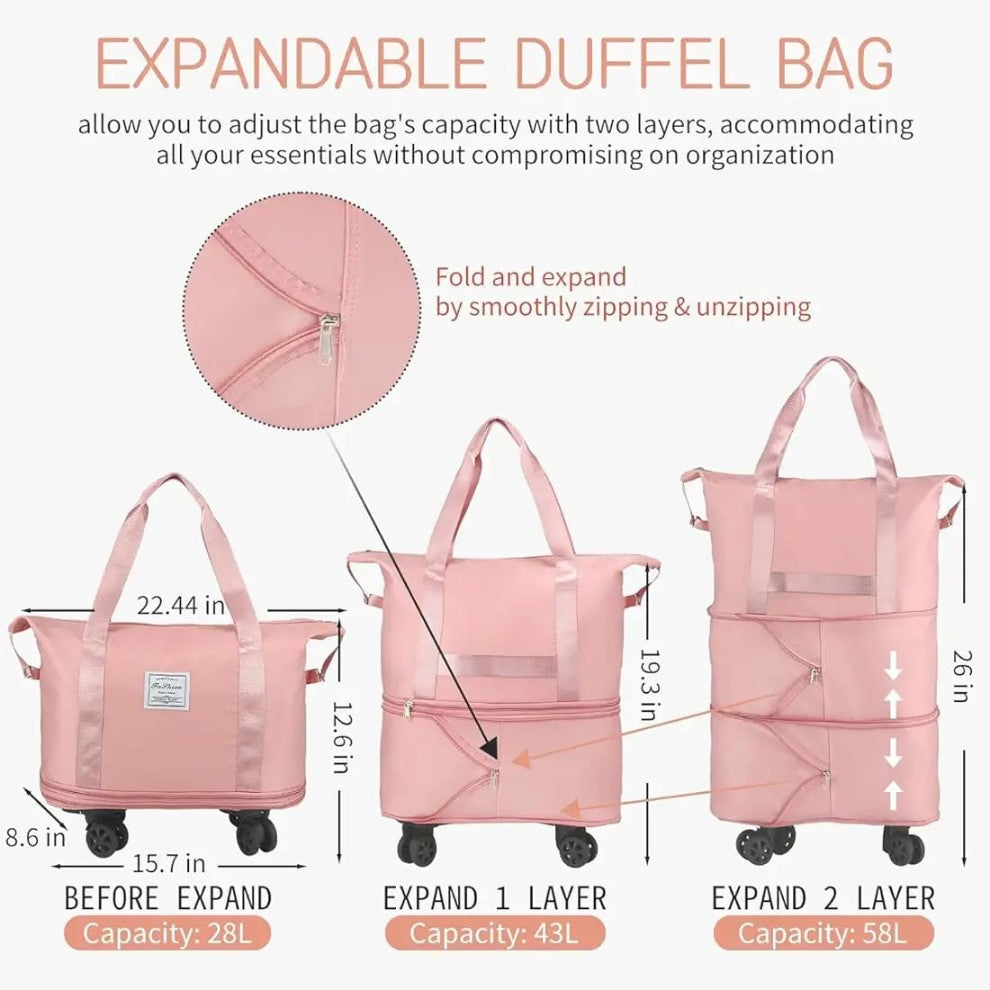 X3019 | Double Fold Trolley Travel Bag | Random Col. | 1pc |