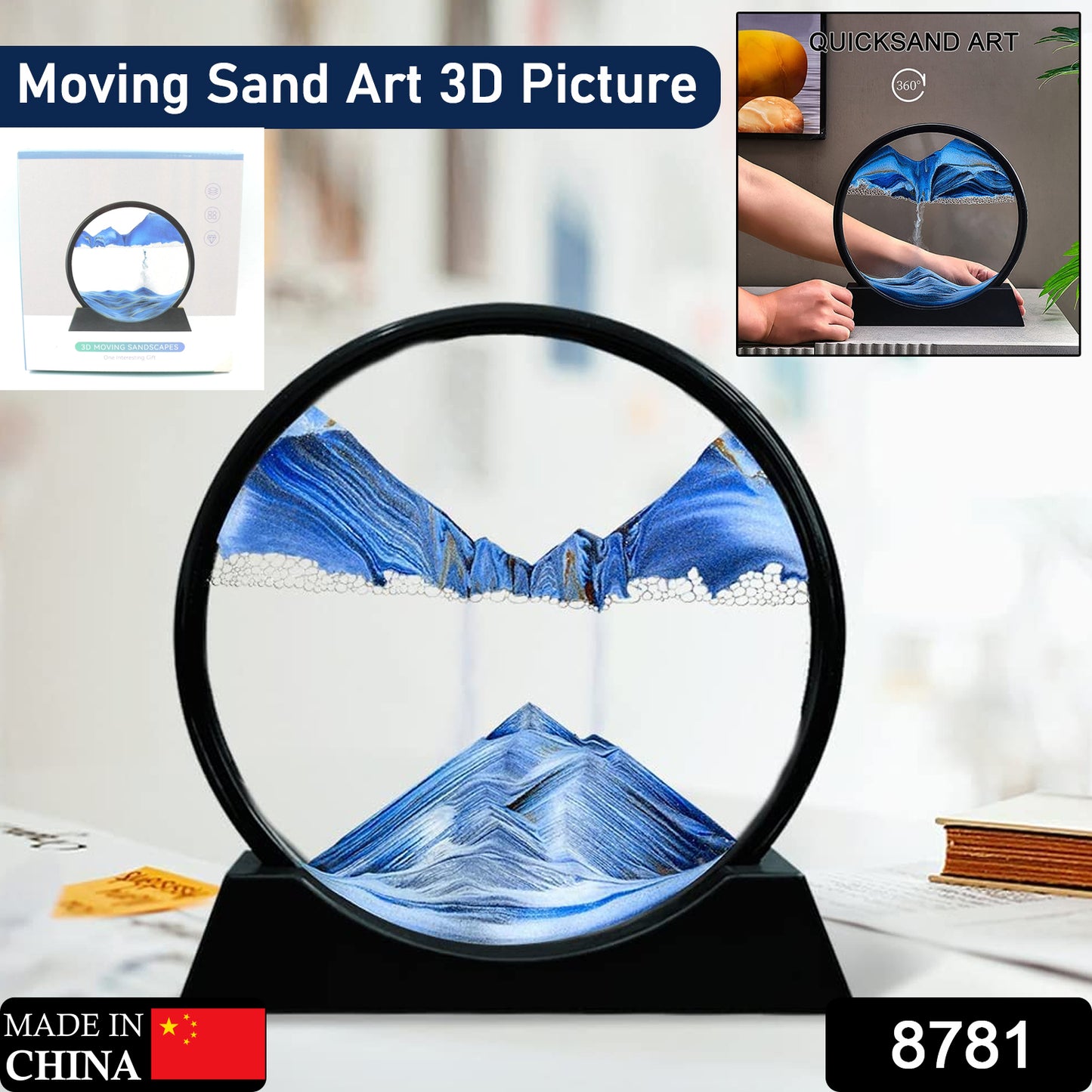 Moving Sand Art Picture Decor 3d Deep Sea Sandscape Liquid Motion Round Glass Frame Display Flowing Sand Relaxing Gift For Kids Adults Painting Artistic Sandscape For Home Office Ornament Desktop Art Bookshelves Decoration (1 Pc )