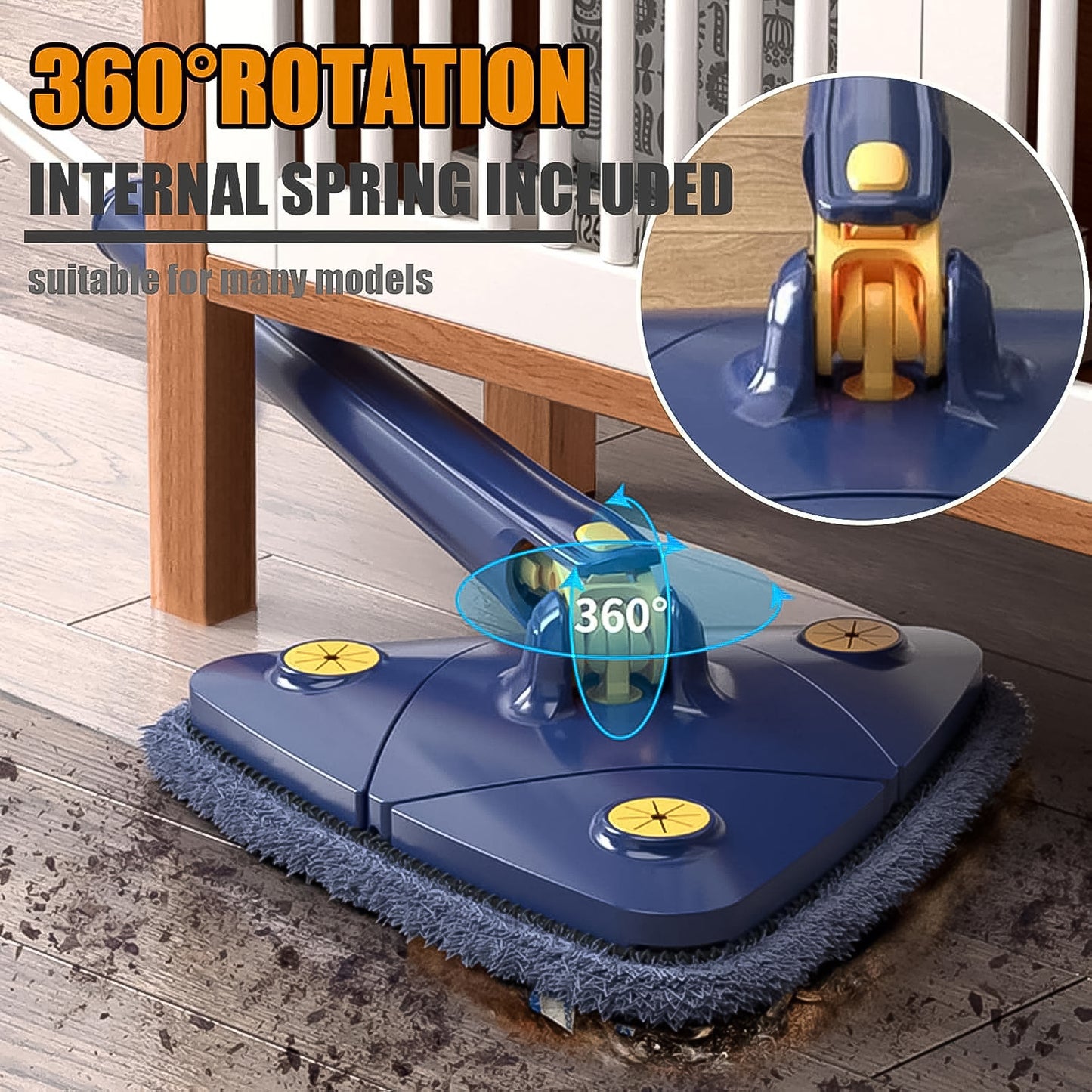 360 Rotatable Mop Triangle Mop With Long Handle (1 Pc 113 Cm)