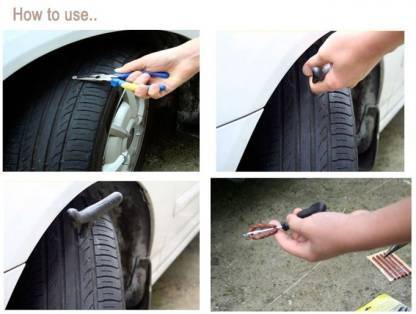 Puncture Repair Kit Tubeless Tyre Full Set With Nose Pliers Rubber Cement And Extra Strips For Cars Bikes (X1010)