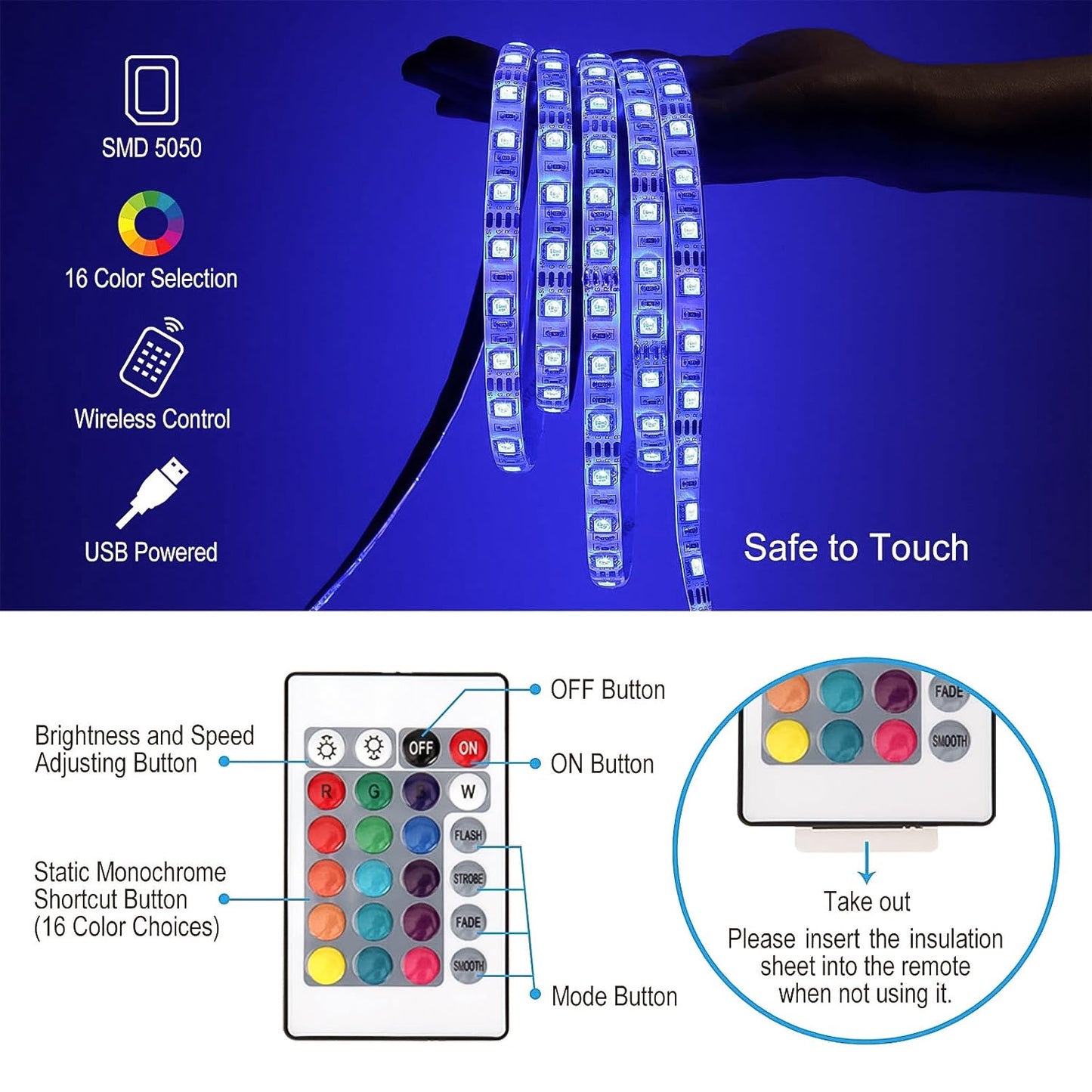 3m Rgb Led Strip Lights Led Mood Lights (1 Set) (X321)