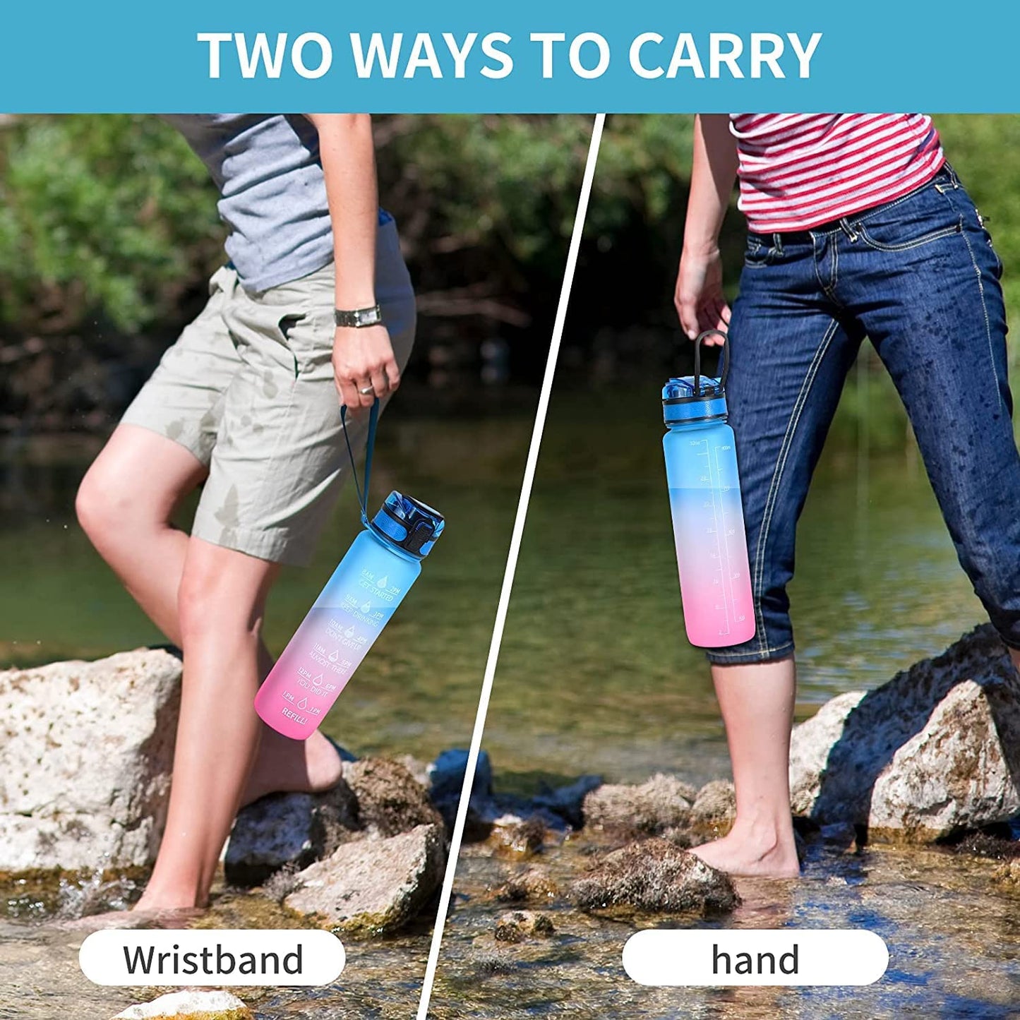 Motivational Water Bottle With Straw Time Marker Bpa-free Tritan Portable Gym Water Bottle Leakproof Reusable Special Design For Your Sports Activity Hiking Camping (X718)