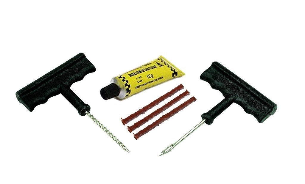Puncture Repair Kit Tubeless Tyre Full Set With Nose Pliers Rubber Cement And Extra Strips For Cars Bikes (X1010)
