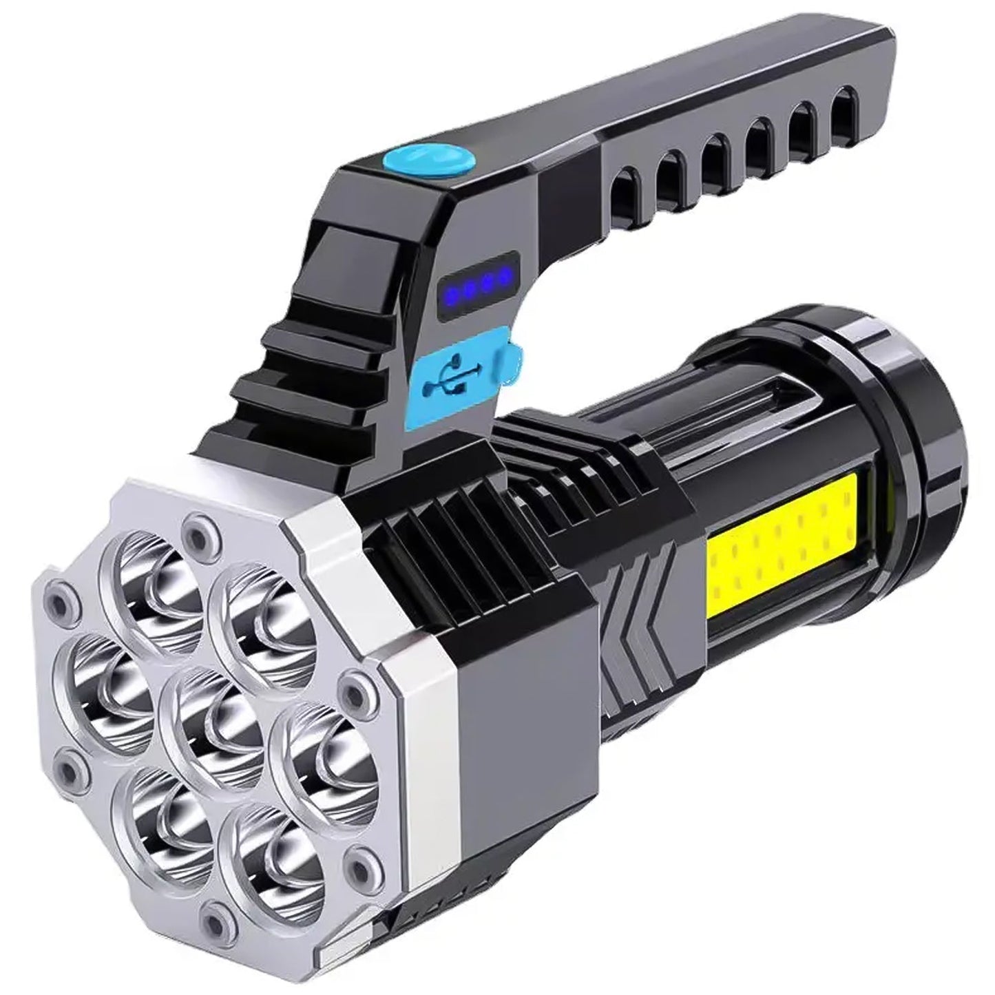 Portable Flashlight Torch Cob 7led Hand Light Usb Rechargeable Light With Side Light (1 Pc) (X657)
