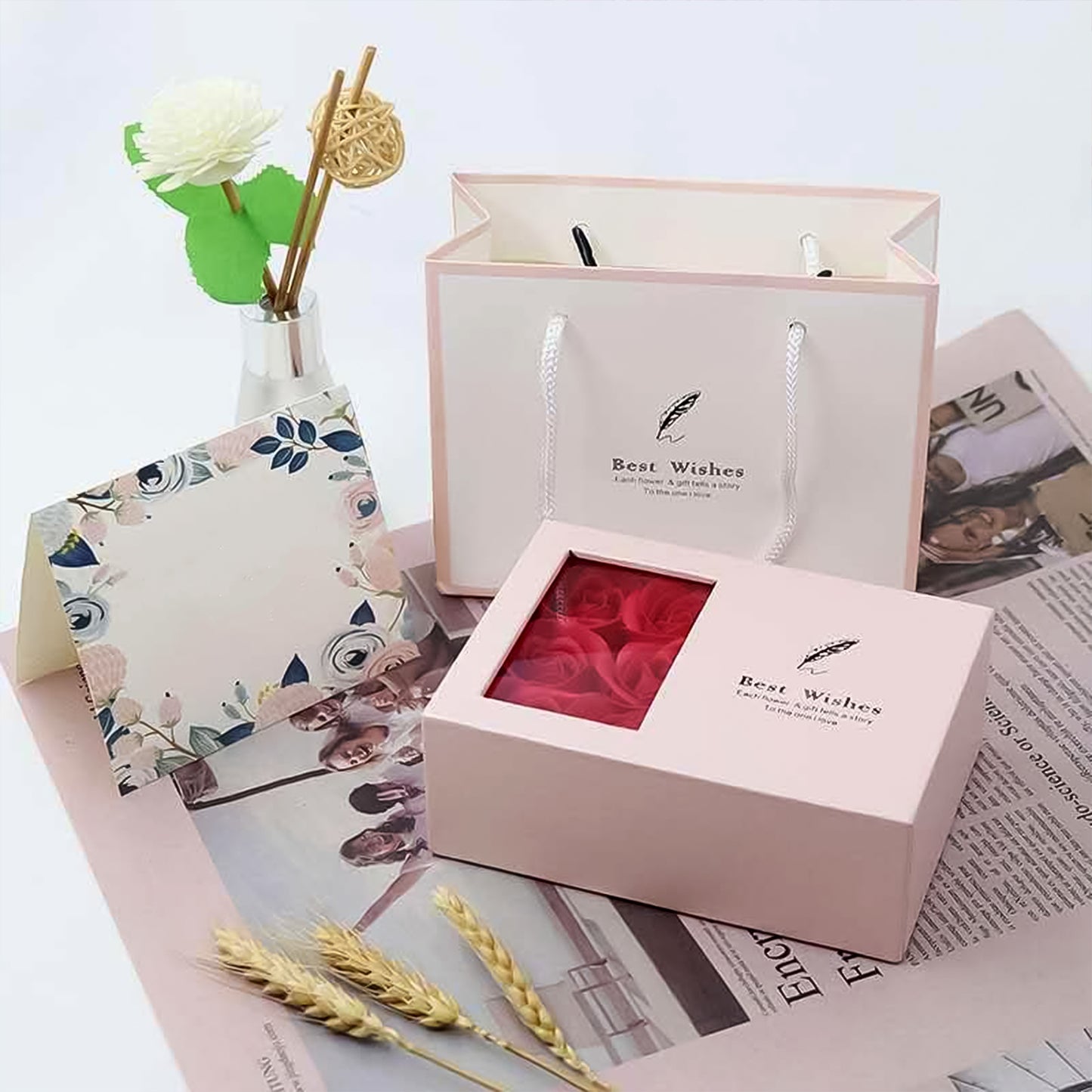 Jewellery Gift Box With Lids Roses Packaging Box With 6 Roses (1 Set) (X196)