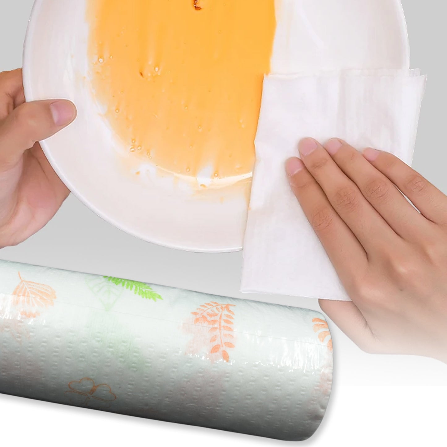 Non Woven Reusable And Washable Kitchen Printed Tissue Roll Non-stick Oil Absorbing Paper Roll Kitchen Special Paper Towel Wipe Paper Dish Cloth Cleaning Cloth 40 Sheets Pulls