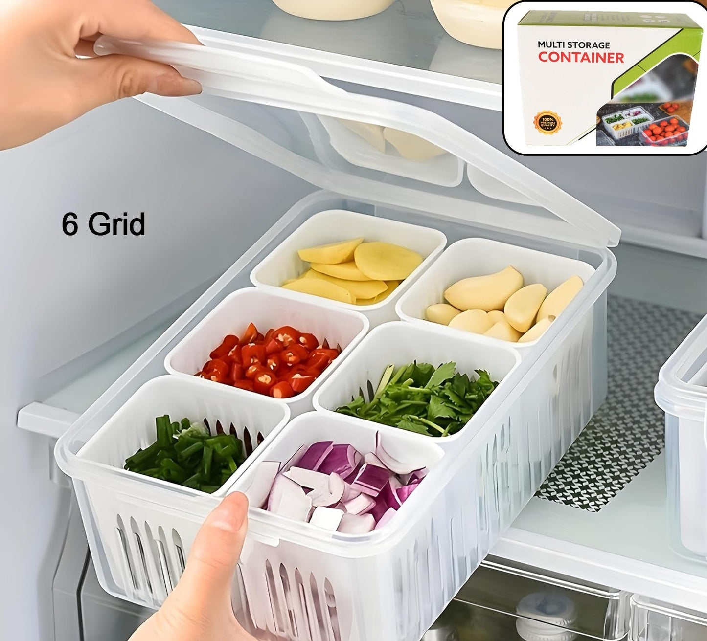 Fridge Storage Boxes Freezer Storage Containers, Container for Kitchen Storage Set, Storage in Kitchen, Vegetable Storage, Draining Crisper Refrigerator Food Box (1 Pc)