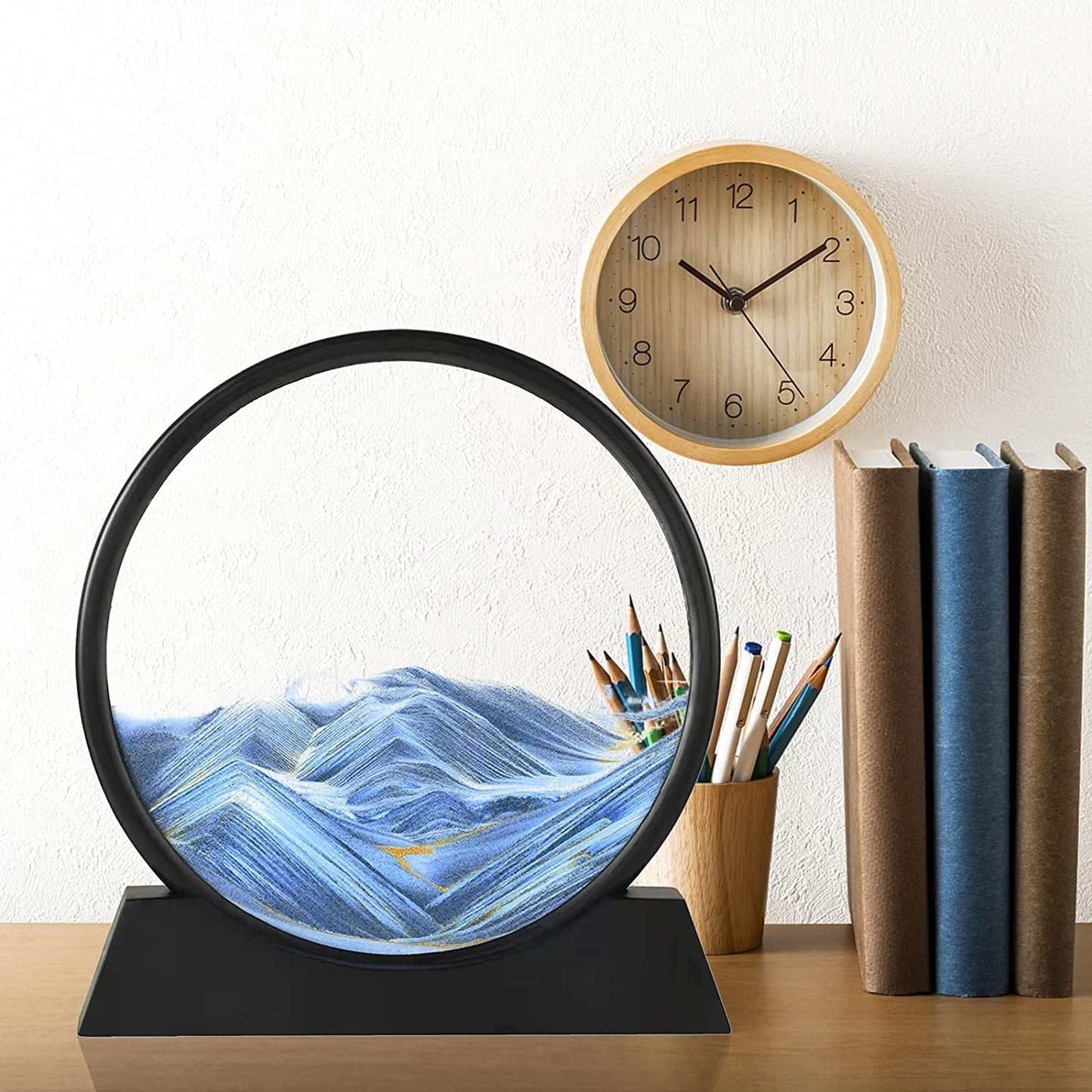 Moving Sand Art Picture Decor 3d Deep Sea Sandscape Liquid Motion Round Glass Frame Display Flowing Sand Relaxing Gift For Kids Adults Painting Artistic Sandscape For Home Office Ornament Desktop Art Bookshelves Decoration (1 Pc )