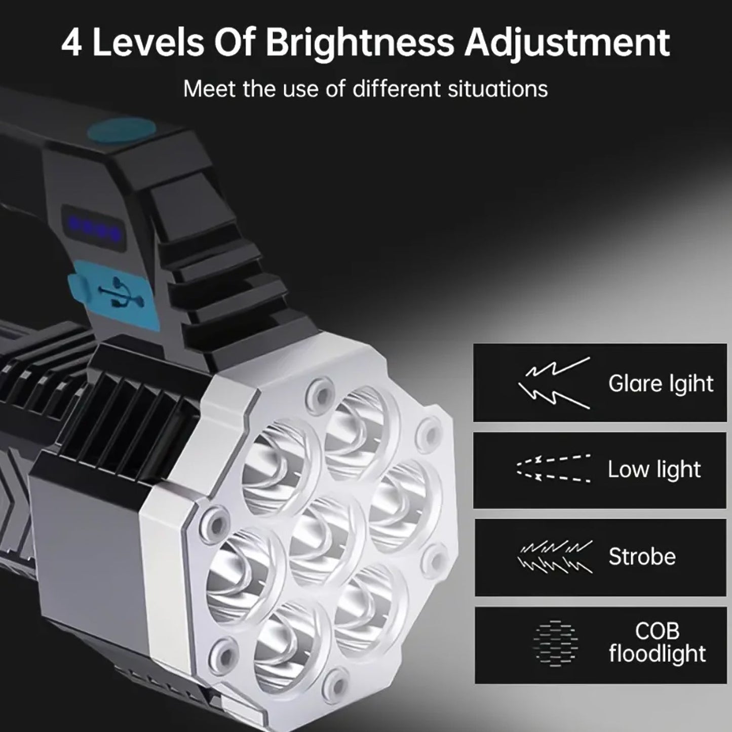 Portable Flashlight Torch Cob 7led Hand Light Usb Rechargeable Light With Side Light (1 Pc) (X657)