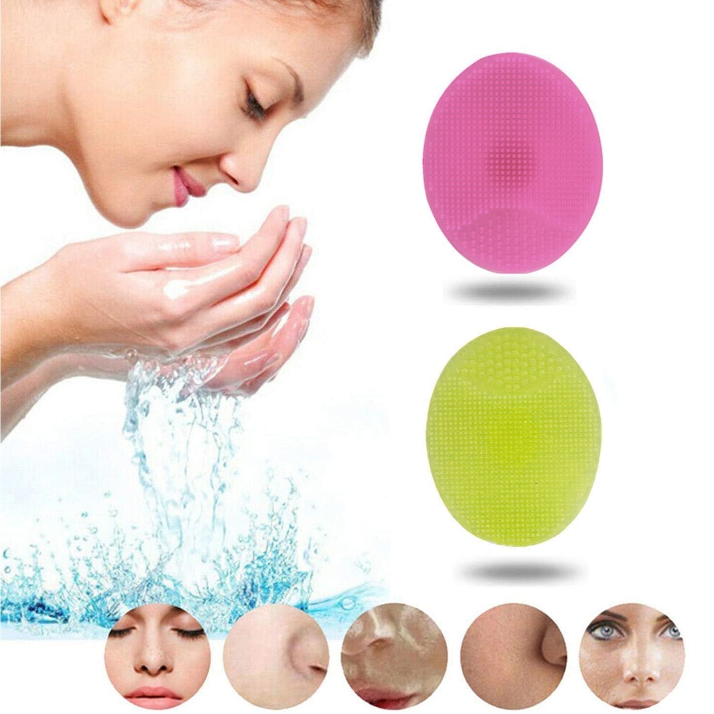Bath Facial Cleansing Brush Soft Silicone Face Scrubber (2 Pc Set)
