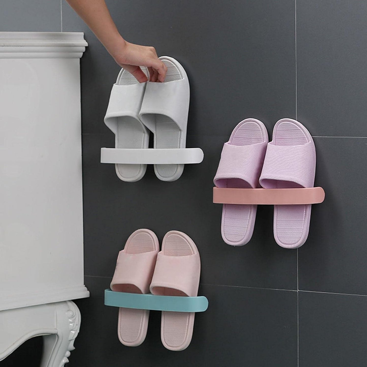 Bathroom Towel Slipper Hanging Rack Self Adhesive Wall Mounted (1 Pc) (X1021)