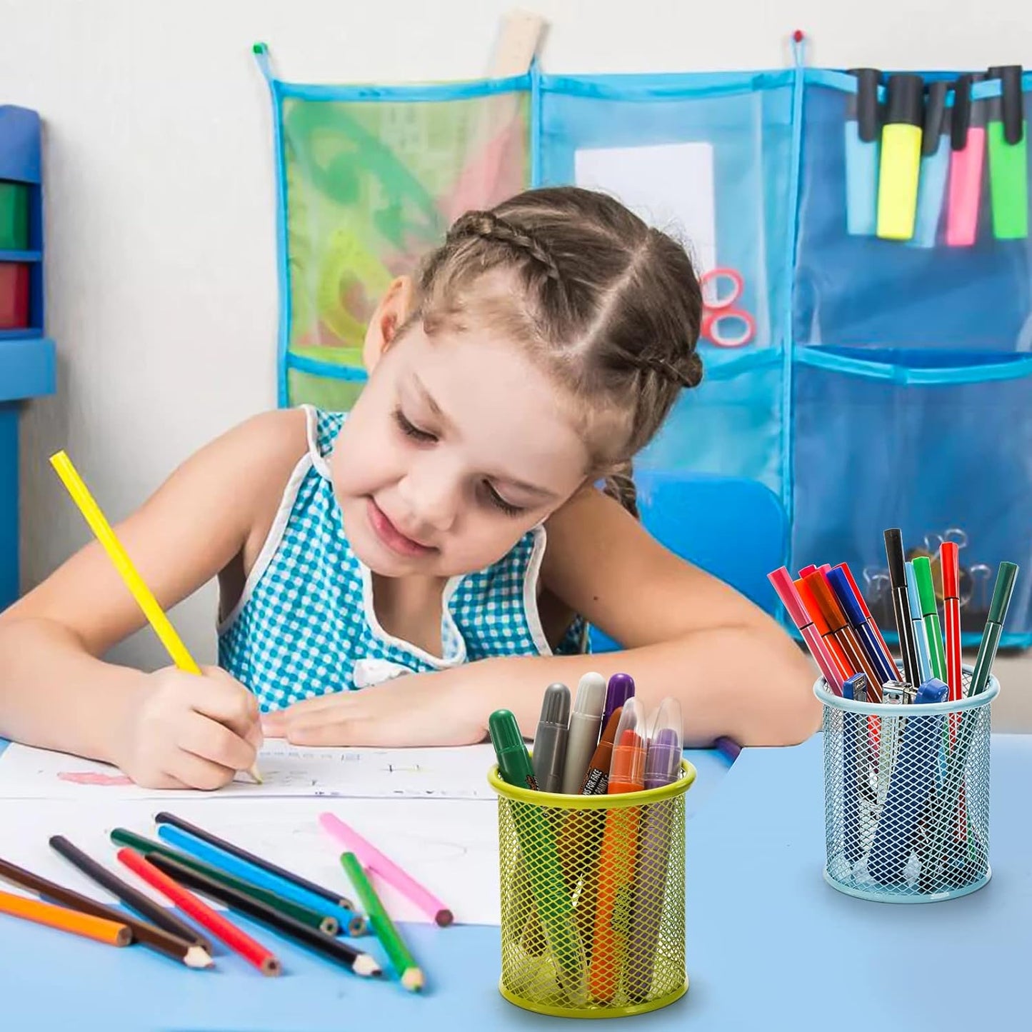 Pen Holder Pen Holder Office Desk Metal Mesh Pen Stand Pencil Stationery Holder Desk Organizer Stand Storage Pencil Case (1 Pc) (X993)