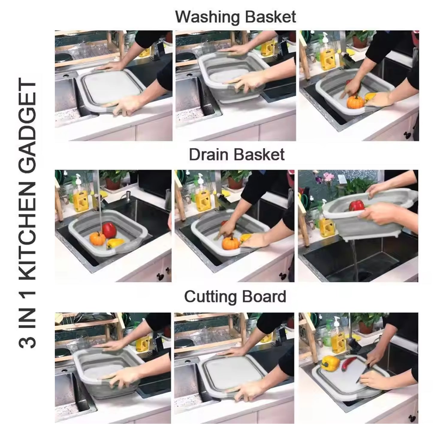 MKK-6- Collapsible Cutting Board With Dish Tub Basket