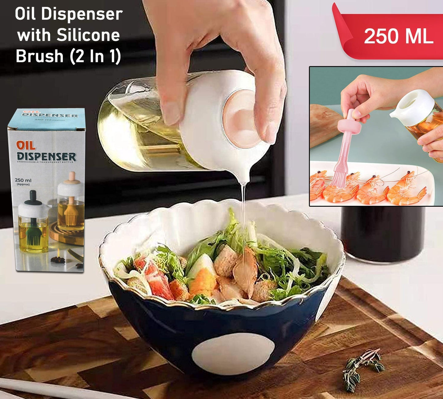 Oil Dispenser With Silicone Oil Brush (1 Pc With Brush 250 Ml Approx)