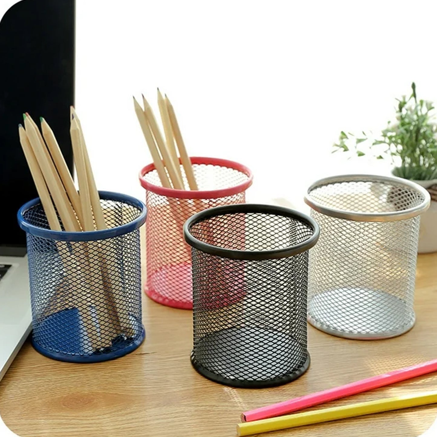Pen Holder Pen Holder Office Desk Metal Mesh Pen Stand Pencil Stationery Holder Desk Organizer Stand Storage Pencil Case (1 Pc) (X993)