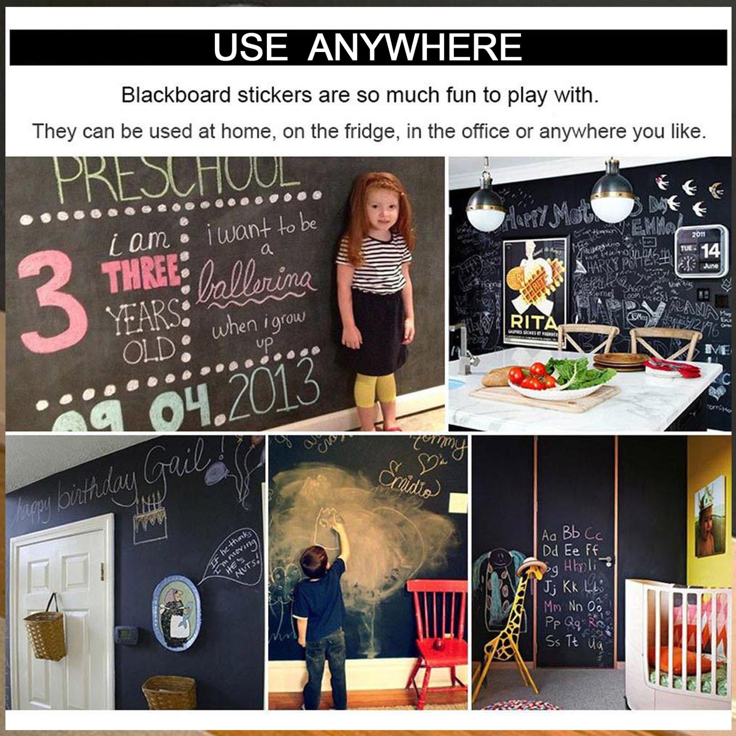 Blackboard Erasable Wall Sticker Chalkboard Sticker Removable Blackboard Wall Stickers Mural For Kids Room (X280)