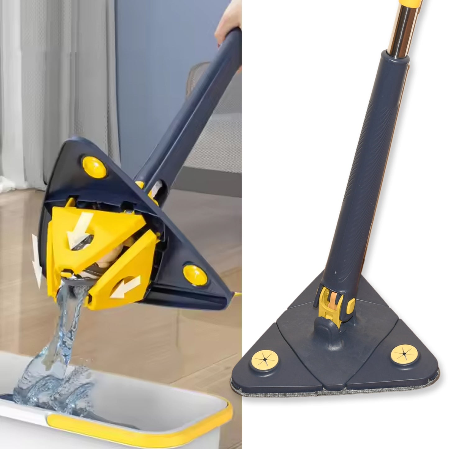 Rotatable Adjustable Triangle Cleaning Mop Triangle Mop With Stainless Steel Long Handle Push-pull Squeezing Cleaning Mop Dry Wet Mop For Floor Windows (1 Pc) (X640)