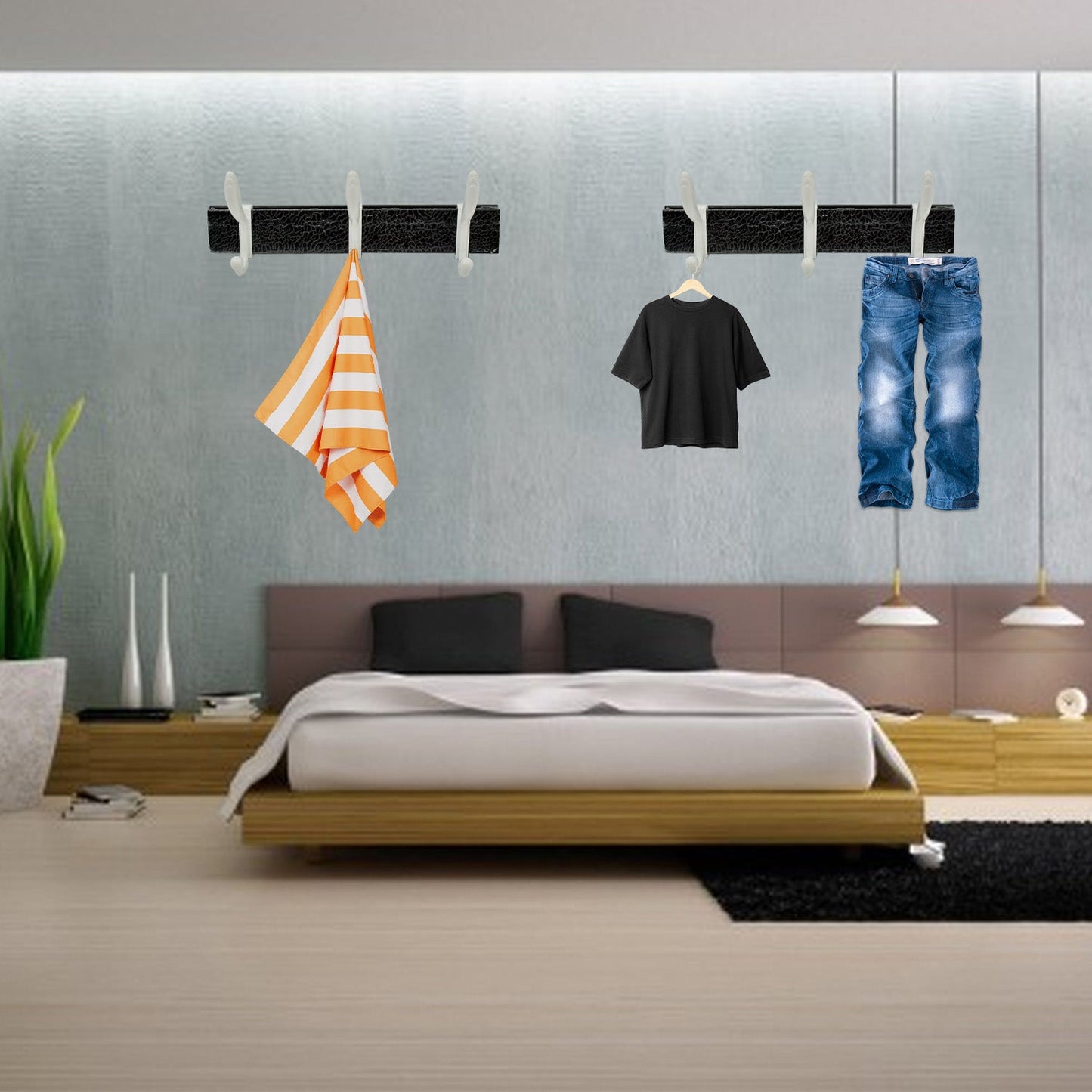 MKK-21-Cloth hanger, Wall Door Hooks Rail for Hanging Clothes for Hanging Hook Rack Rail, Extra Long Coat Hanger Wall Mount for Clothes, Jacket, Hats, 6 Hook