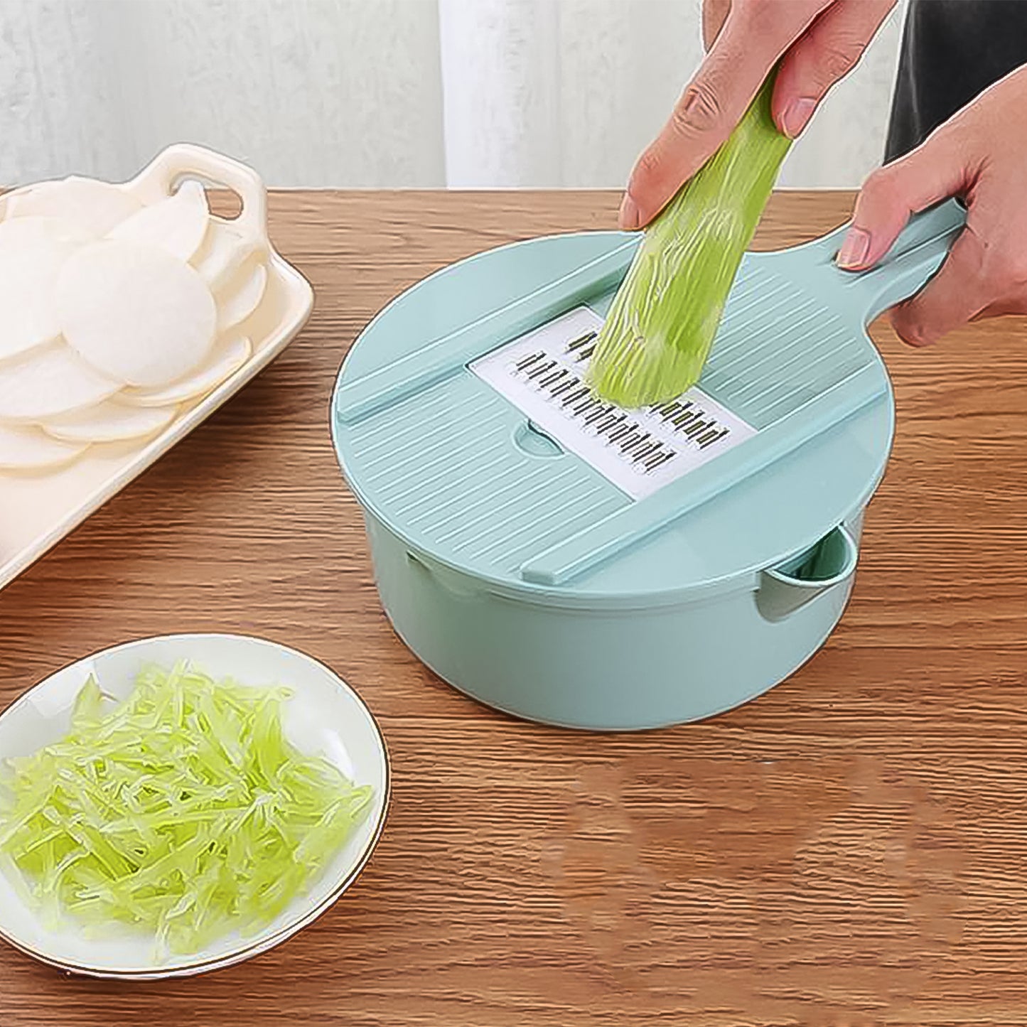 Vegetable Choppers With Drain Basket 6 In 1 Vegetable Slicer Blades (1 Set) (X922)