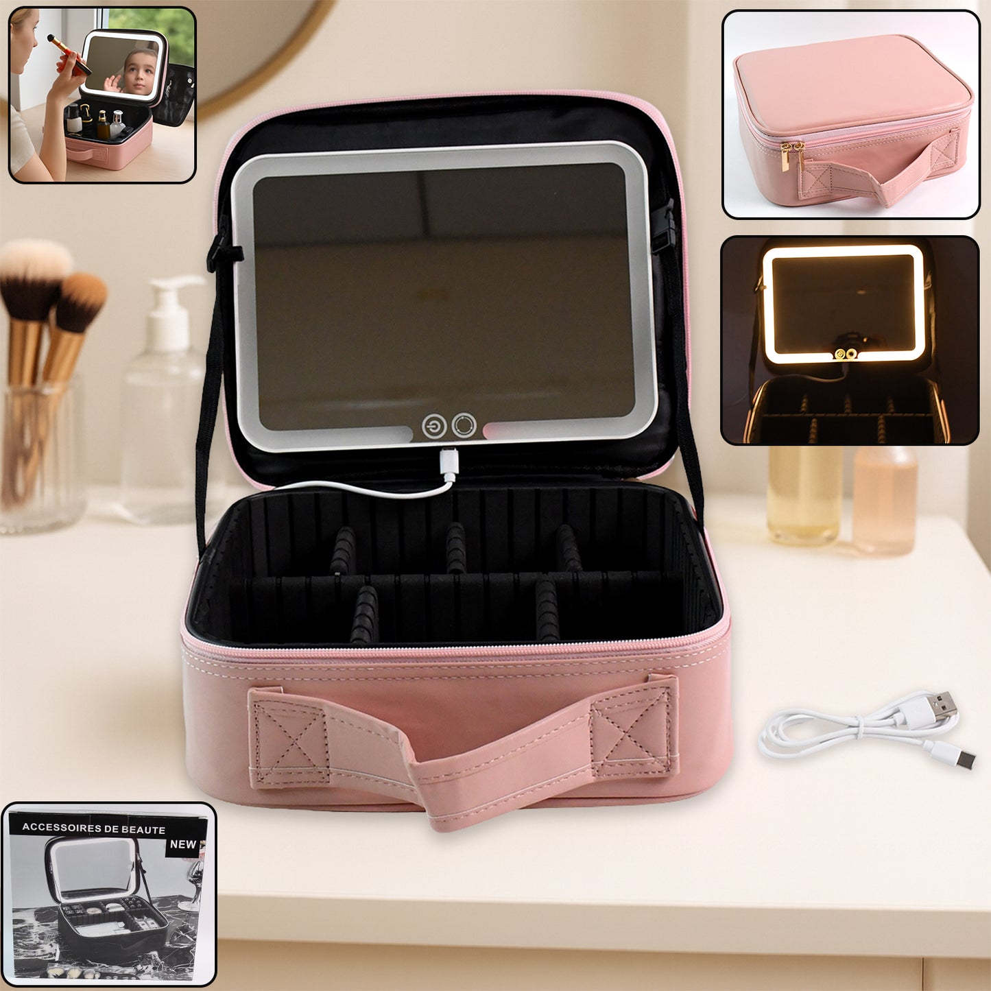 Led Light Mirror Makeup Organizer Box | 1Pc | x3024