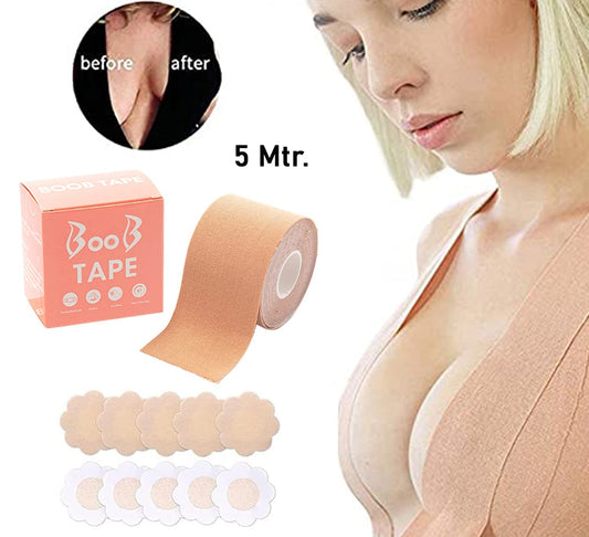 MMK-20-Boob Tape with Nipple Covers: Cotton, Breathable, Lift & Support (5m, 10 Pairs)