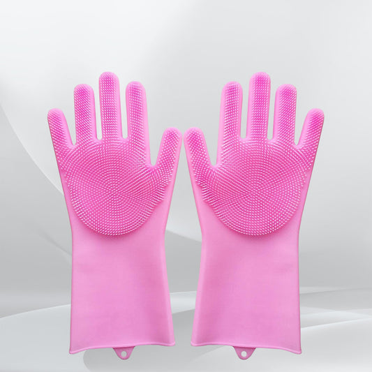 Dishwashing Gloves with Scrubber| Silicone Cleaning Reusable Scrub Gloves  (1 Pair, 250 Gm) (X460)