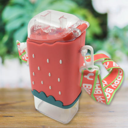 Portable Cute Water Bottle for Kids, Unique Ice Cream Shape water cup, Popsicle Shaped Plastic Kettle with Straw, Adjustable Shoulder Strap, BPA free, Leakproof (300 ML) (X958)