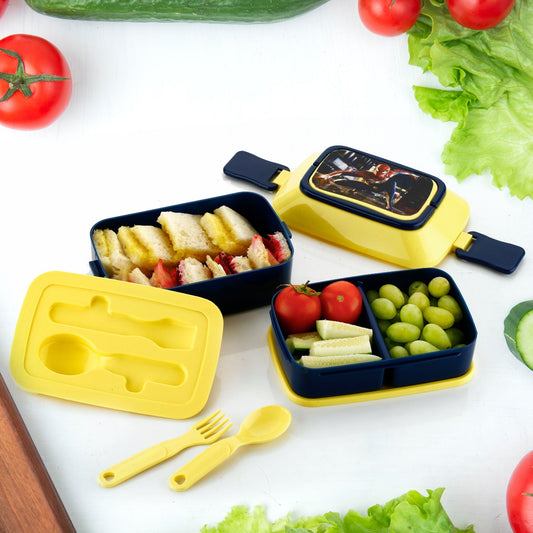 MKK-13- Double Layer Lunch Box Stylish Lid Lunch Box With Fork & Spoon Lunch Box For Children School Lunch Box 