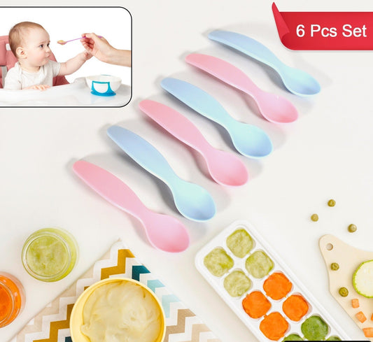 MKK-25-Kids Cute Food Grade Foods Feeding Training Baby Spoon (Set of 6 pcs)