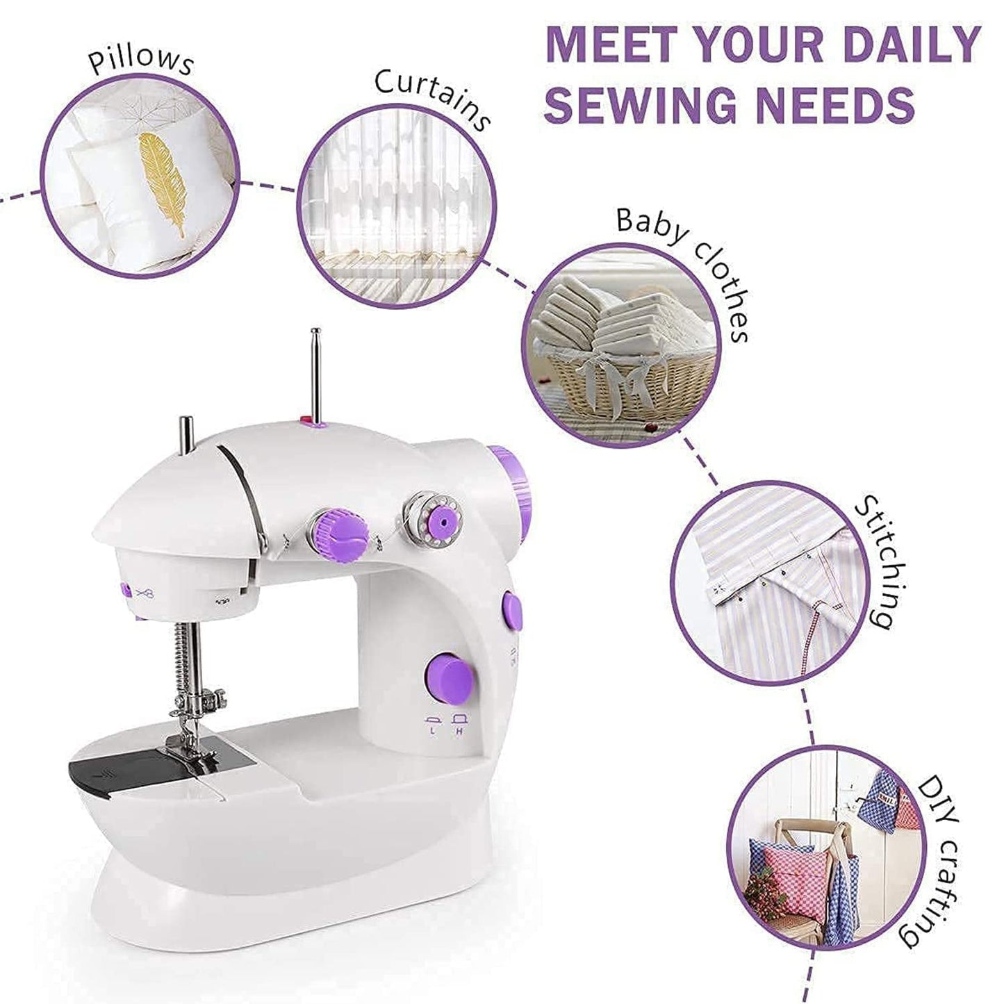 Home Tailoring Sewing Machine With Extension Table Set, Foot Pedal, Adapter Mini Electric Silai Machine, Portable Stitching Machine/Tailoring Machine (X1019))