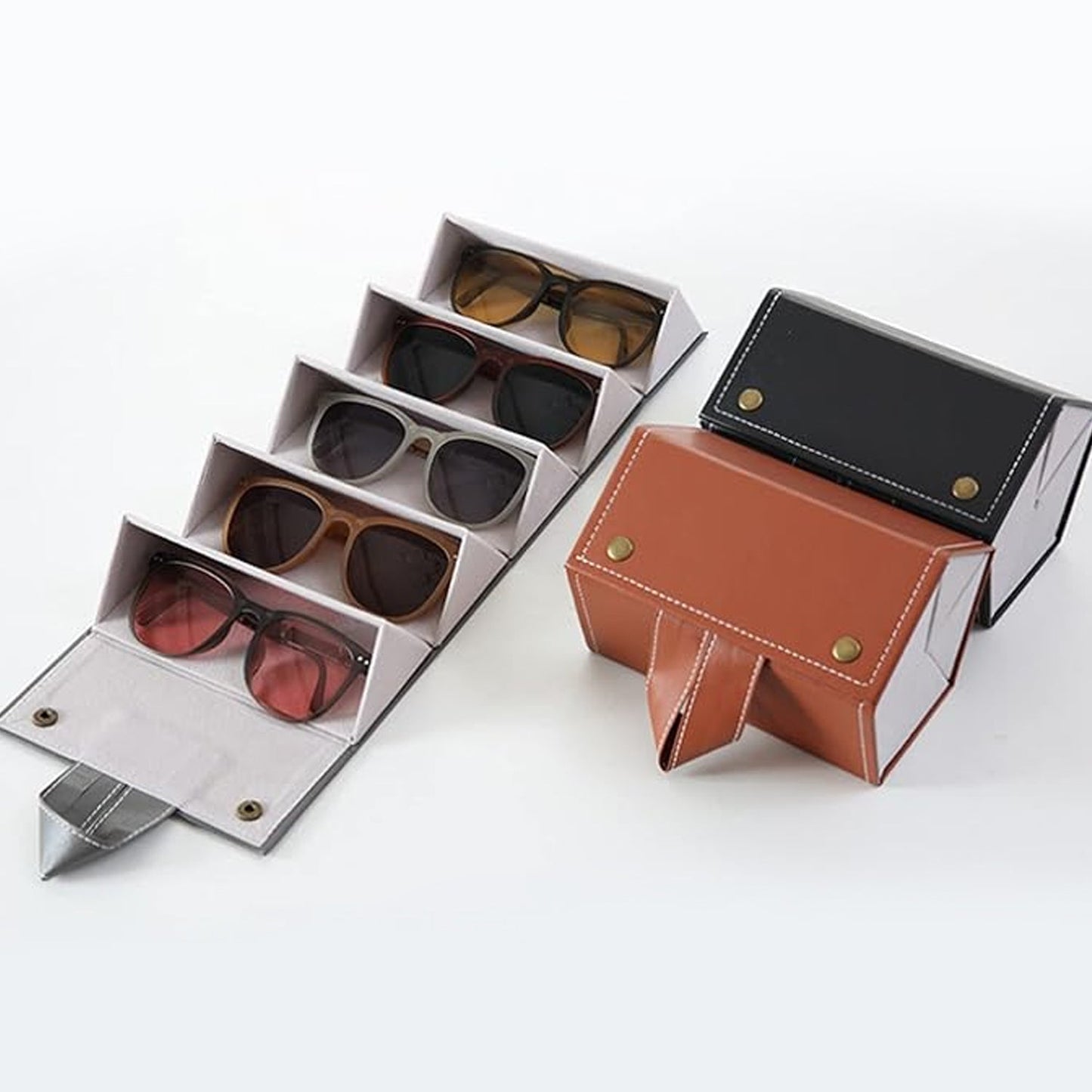 5 Slots Sunglasses Organizer Box, Glass Holder Box, spectacle case of sunglasses, Specs case, Foldable Travel Glasses Case Storage (1 Pc) (X855)