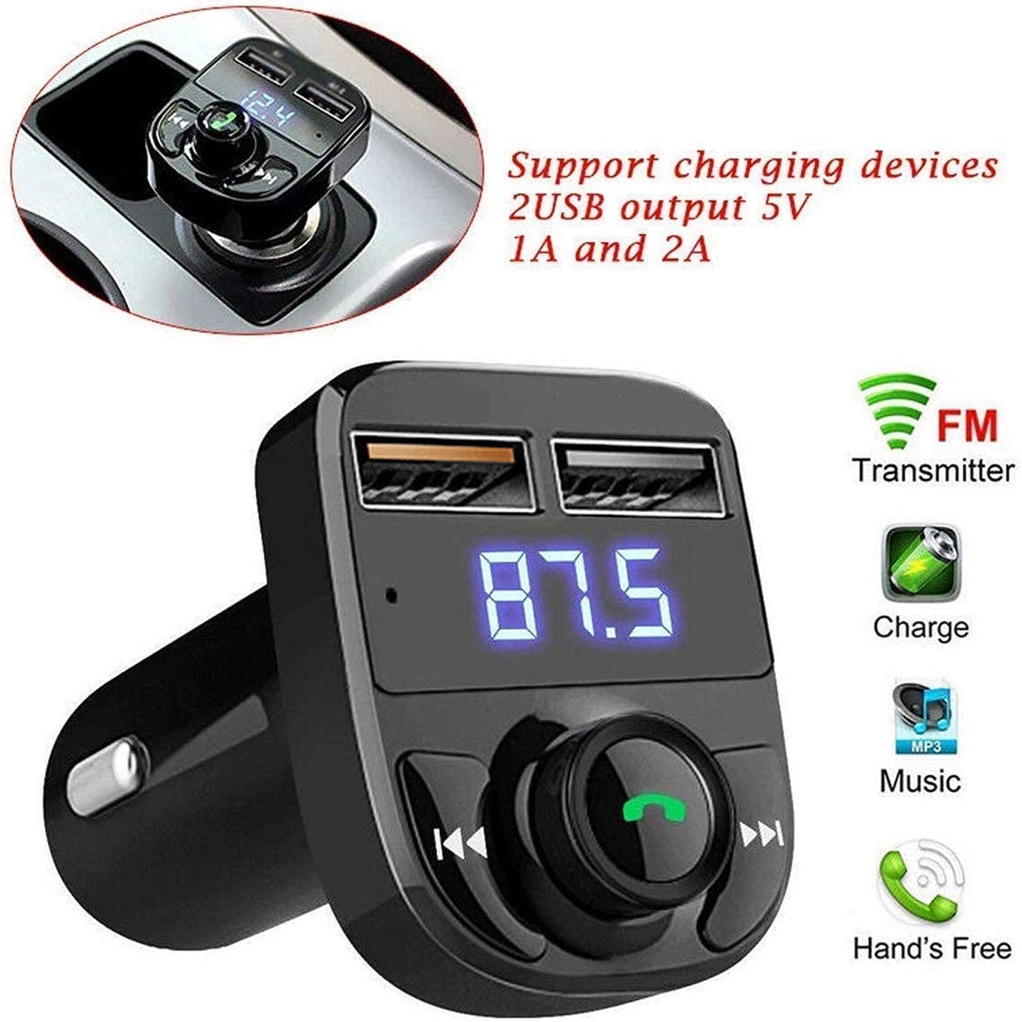 CAR-X8 Bluetooth FM Transmitter Kit for Hands-Free Call Receiver / Music Player / Cll Receiver (X359)