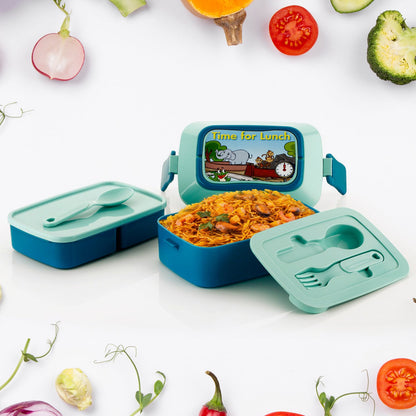 MKK-13- Double Layer Lunch Box Stylish Lid Lunch Box With Fork & Spoon Lunch Box For Children School Lunch Box 