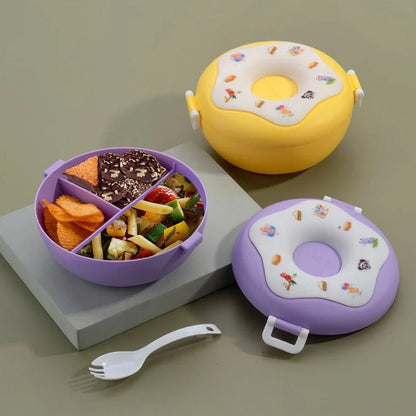 Donut Shaped Double Insulated 3 Compartment Lunch Box (1 Pc / Mix Color) (X426)