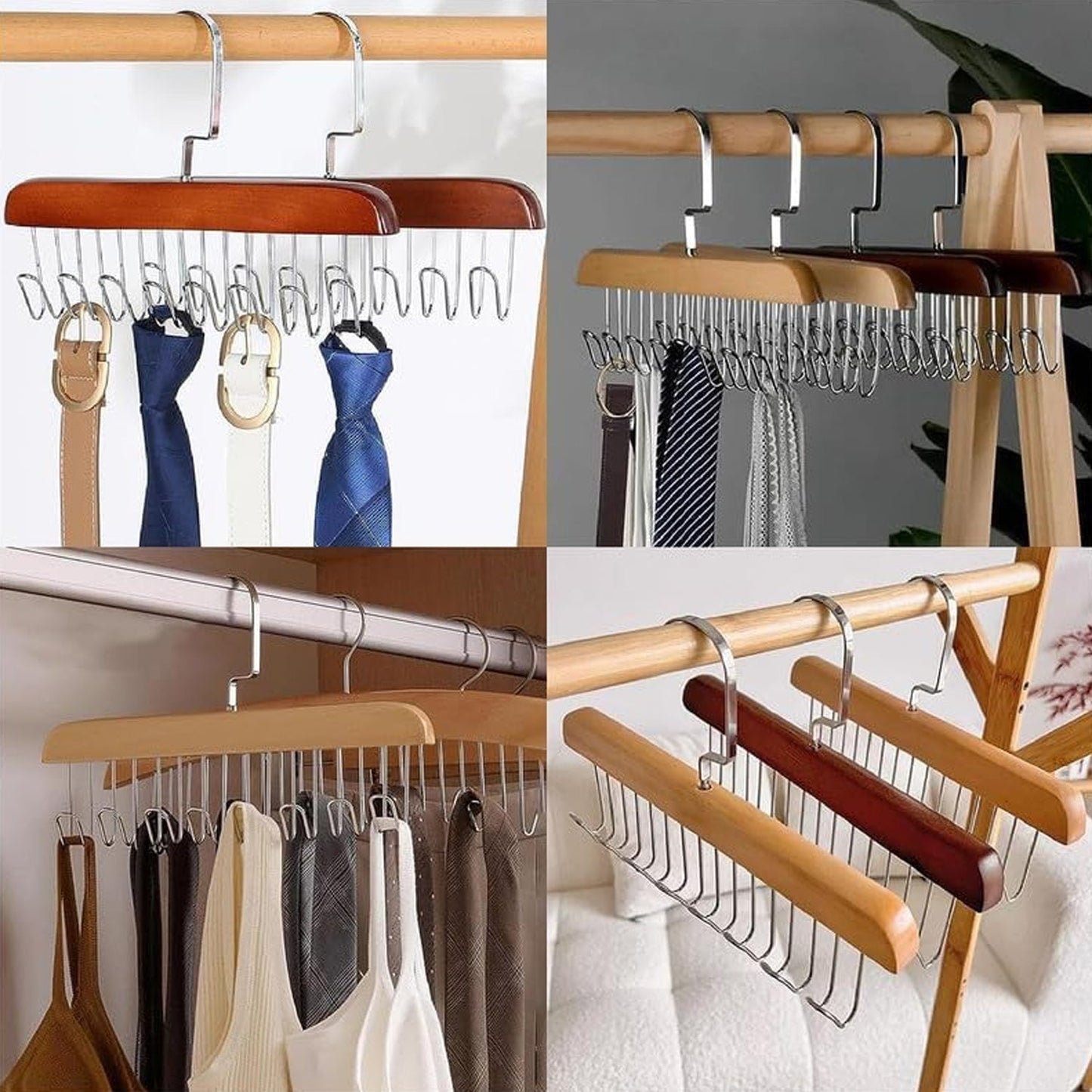 Space Saving 8 Hooks Wooden Hangers (1 Pc) (X760)