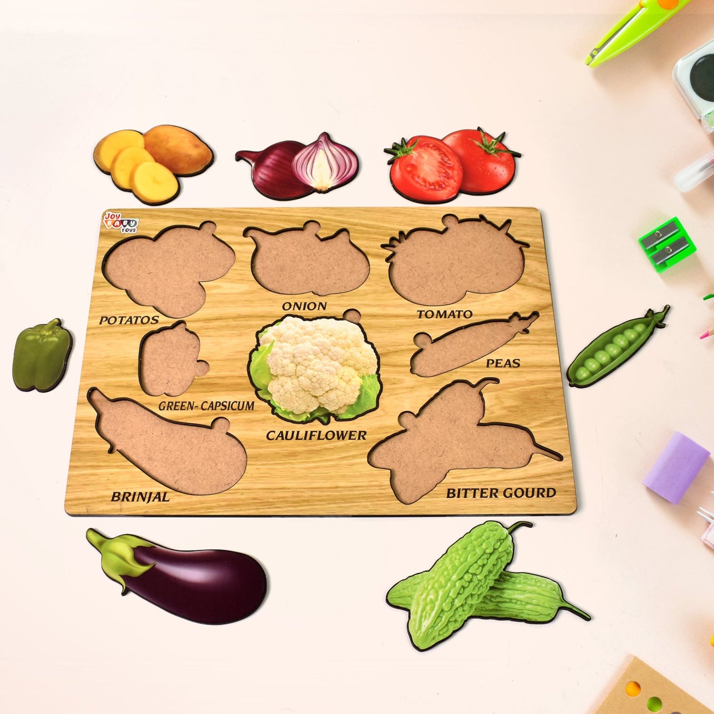 Wooden Vegetable Puzzle Learning Educational Board (1 Set / 28×20 Cm) (X722)