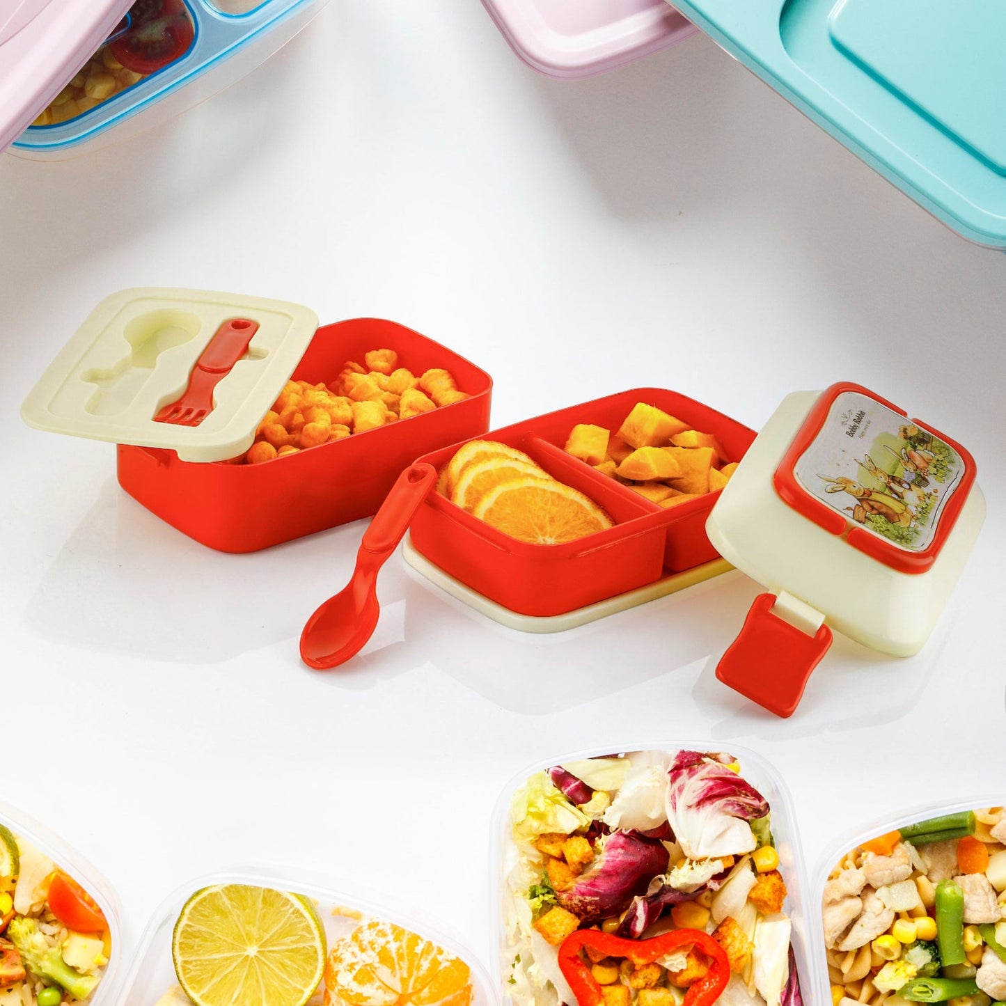 MKK-13- Double Layer Lunch Box Stylish Lid Lunch Box With Fork & Spoon Lunch Box For Children School Lunch Box 