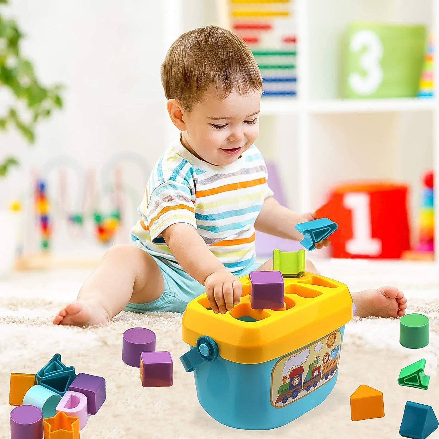 Baby First Block Set for Kids Non-Toxic Abcd Geometric Shape Sorting & Stacking Toy (1 Set) (X424)