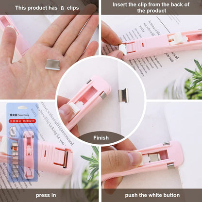 Portable Paper Clamp With 8 Pcs Clip Dispenser Handheld Paper Fast Clam (1 Set) (X510)