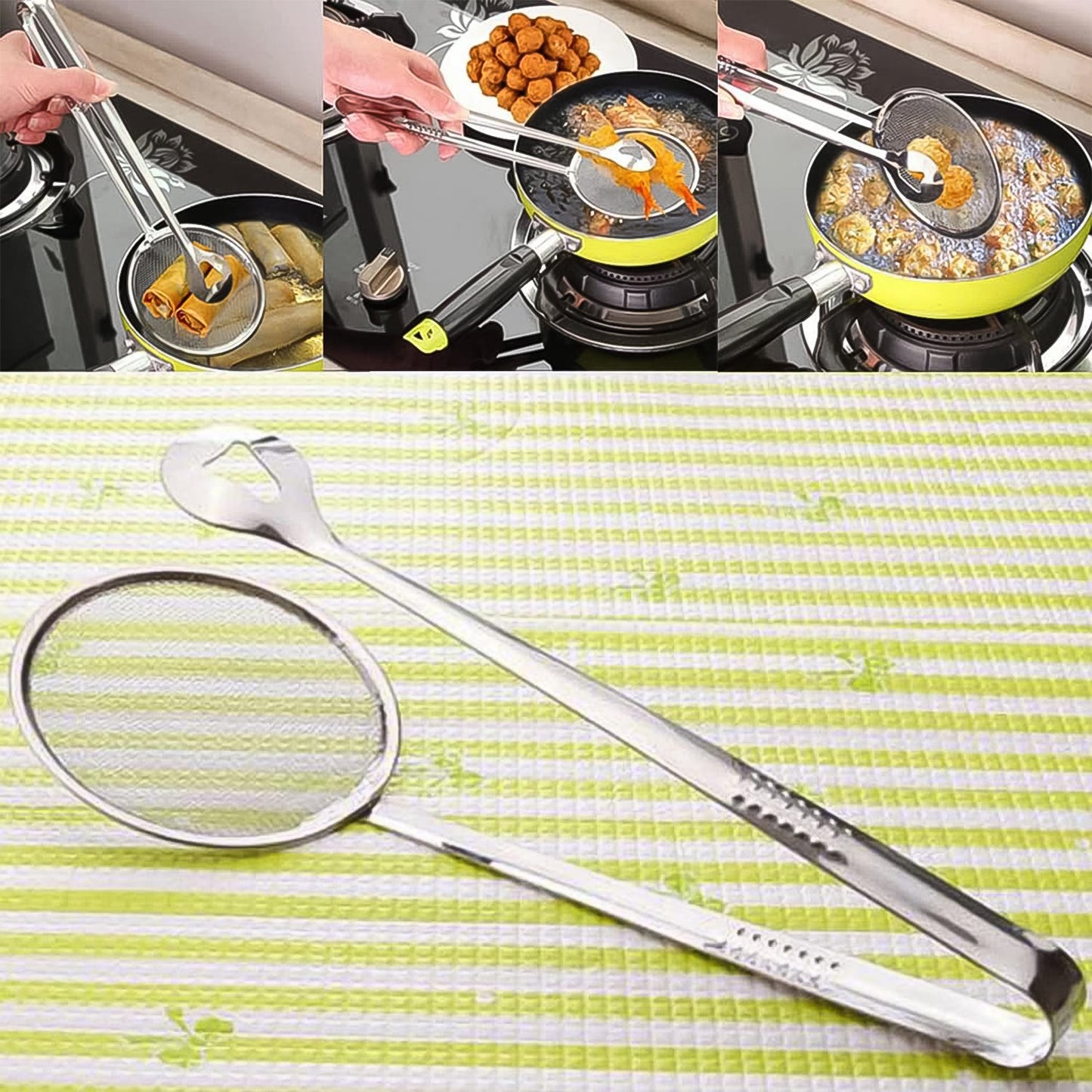 2-in-1 Stainless Steel Filter Spoon with Clip – Multi-functional Oil Frying Strainer for Kitchen | MKK-X91
